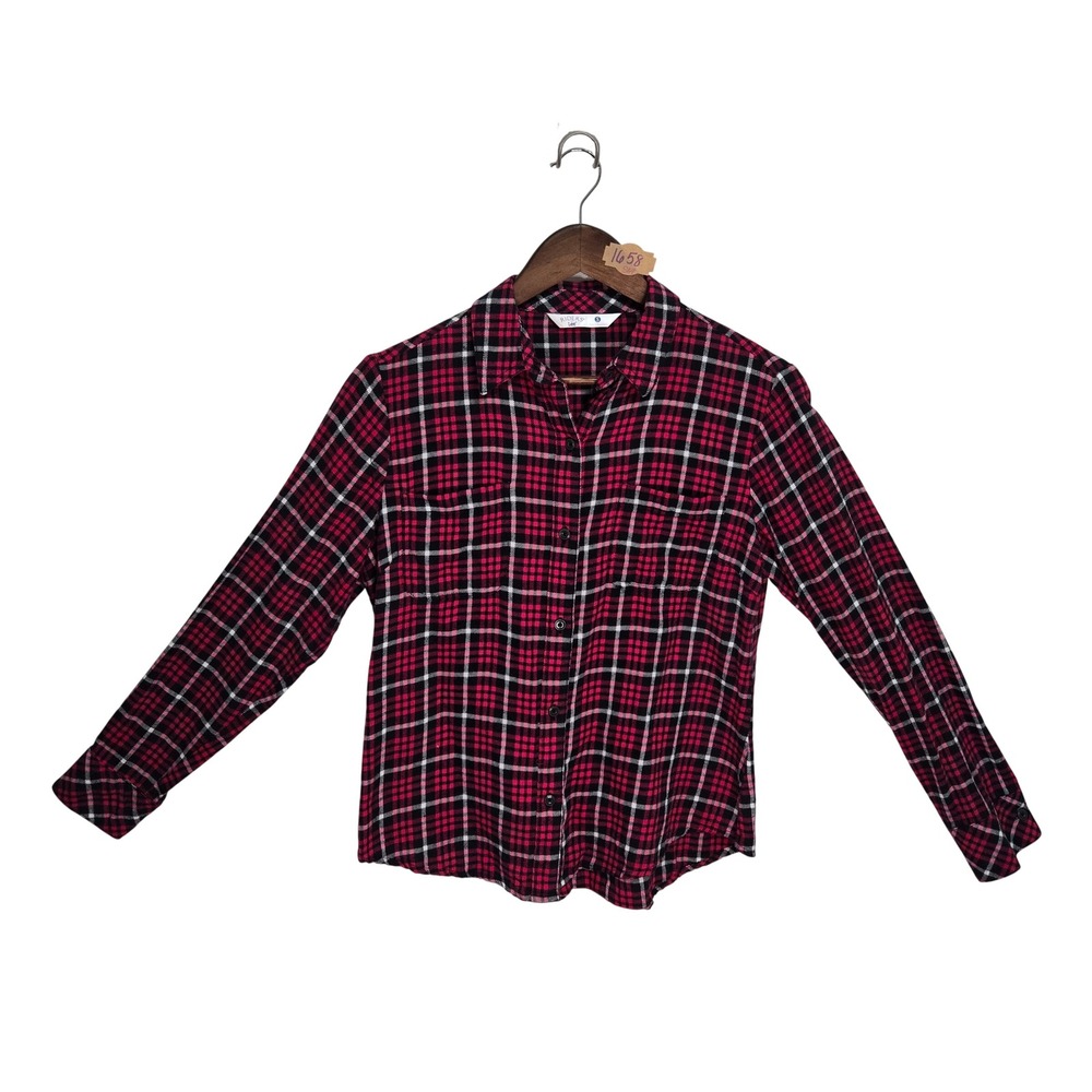 Riders by Lee Womens Red Black Plaid Flannel Button Down Shirt SLP5WNM Small
